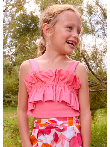 Детски топ в розов цвят с презрамки и волани в предната част Mayoral