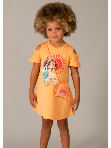 Детска трикотажна рокля в оранжев цвят с чантичка Mayoral