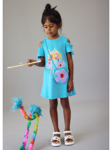 Детска трикотажна рокля в светлосин цвят с чантичка Mayoral