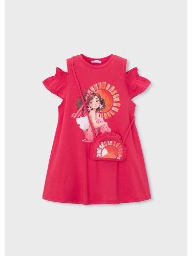 Детска трикотажна рокля в червен цвят с чантичка Mayoral