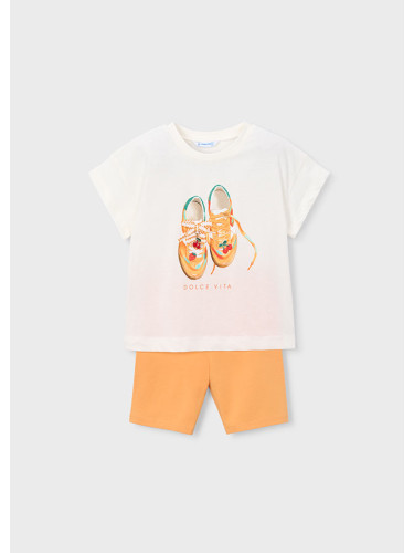 Детски комплект от две части в оранжев цвят с щампа обувки Mayoral