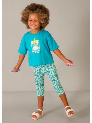 Детски клин в цвят тюркоаз с принт цветя Mayoral