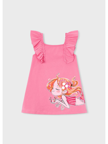 Детска рокля с къдрави презрамки в розов цвят с щампа момиче Mayoral