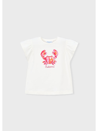 Детска блуза в бял цвят с щампа рак с пайети Mayoral