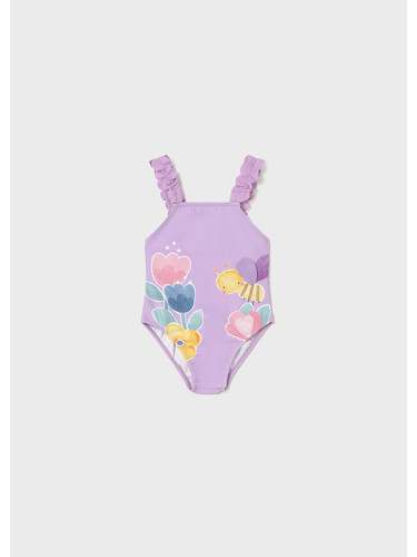 Бебешки бански в светлолилав цвят с къдрави презрамки и щампа пчела Mayoral