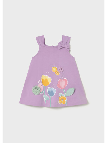 Бебешка рокля в светлолилав цвят с панделка и щампа пчела с цветя Mayoral