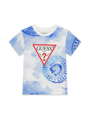 Детска блуза в светлосин цвят с принт и лого Guess