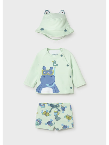 Бебешки бански от три части в светлозелен цвят с щампа хипопотам Mayoral