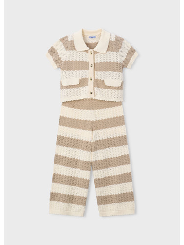 Детски плетен комплект от две части в бежово и бяло райе със златисти копчета Mayoral