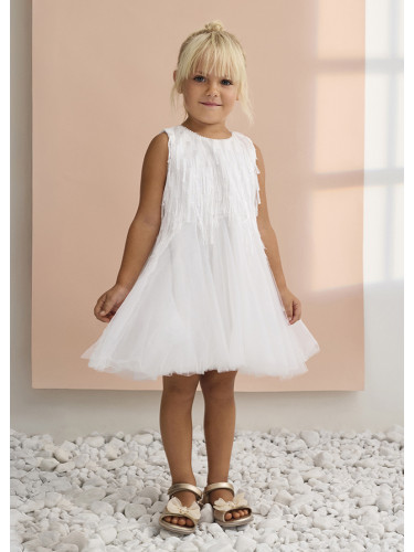 Лятна рокля в бял цвят с тюл и ресни Abel & Lula