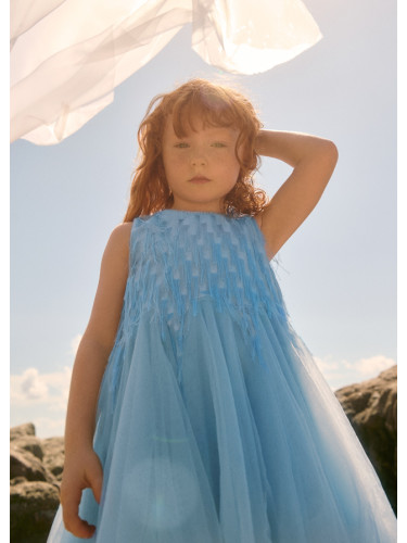 Лятна рокля в син цвят с тюл и ресни Abel & Lula