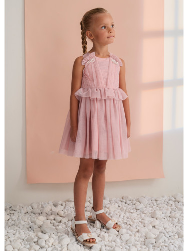 Тюлена детска рокля в розов цвят с перли Abel & Lula