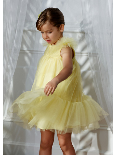 Тюлена рокля в пастелно жълт цвят с ефектни презрамки Abel & Lula