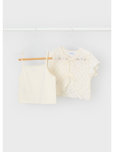 Комплект блуза от две части в цвят екрю с дантела и панделки Mayoral