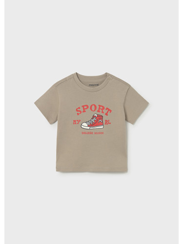 Бебешка блуза в светлокафяв цвят с надпис и щампа обувка Mayoral
