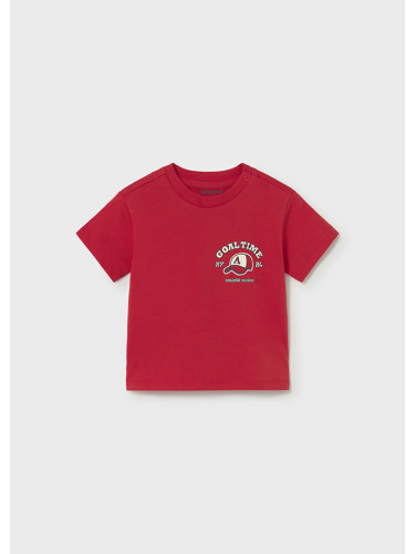 Бебешка блуза в червен цвят с надпис и щампа шапка Mayoral