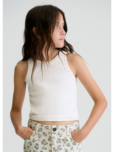 Детски рипсен топ в цвят екрю с камъни Mayoral
