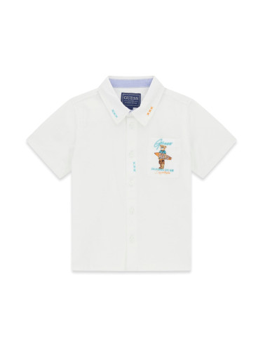 Детска риза в бял цвят с бродеррия на мече Guess