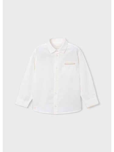 Детска официална ленена в цвят екрю риза с копчета и джоб Mayoral