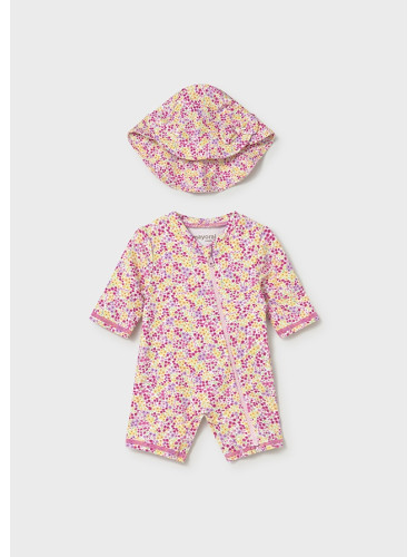 Бебешки бански с шапка в розов цвят с принт цветя Mayoral