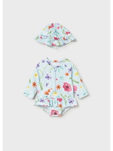 Бебешки бански сет в светлосин цвят с щампа цветя Mayoral