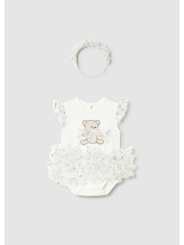 Бебешка боди рокля с пачка и диадема в бял цвят Mayoral