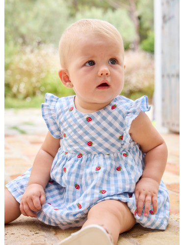 Бебешка рокля каре в син цвят с щампа ягоди Mayoral