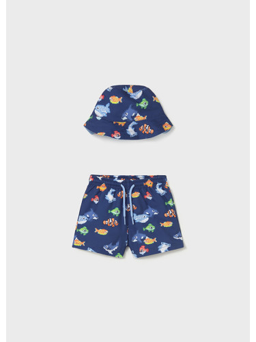 Бебешки комплект бански и шапка в тъмносин цвят с цветни щампи  Mayoral