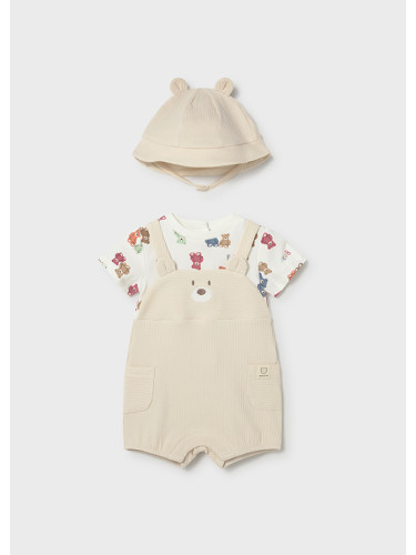 Бебешки комплект с гащеризон и шапка в бежов цвят с щампи Mayoral