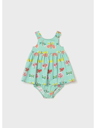 Бебешка трикотажна рокля в тюркоазен цвят с щампи Mayoral