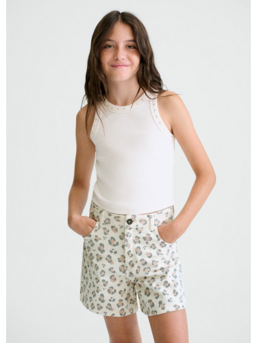 Детски къси панталони в цвят екрю с леопардов принт Mayoral