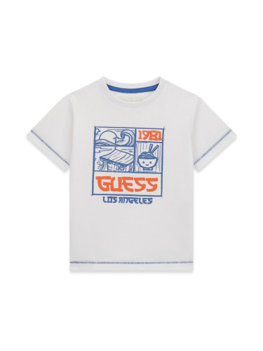 Детска блуза в бял цвят с бродирано лого Guess