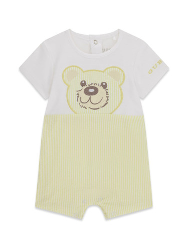 Бебешки гащеризон в жълт цвят на райе с щампа мече Guess