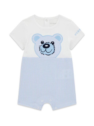 Бебешки гащеризон в син цвят на райе с щампа мече Guess