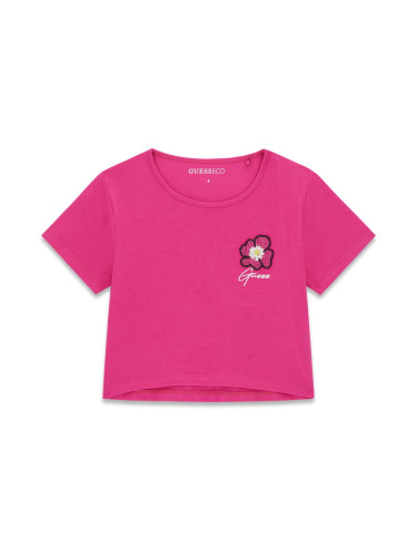 Детска тениска с цвете в цвят циклама Guess
