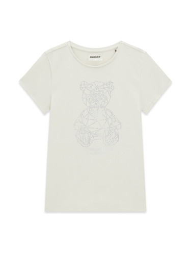 Детска тениска с мече в цвят ванилия Guess