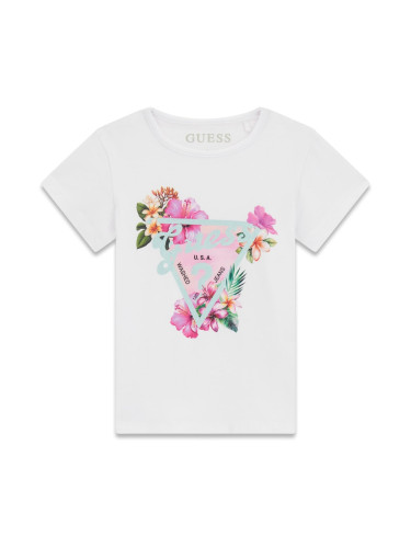 Бебешка тениска с триъгълно лого и цветя Guess