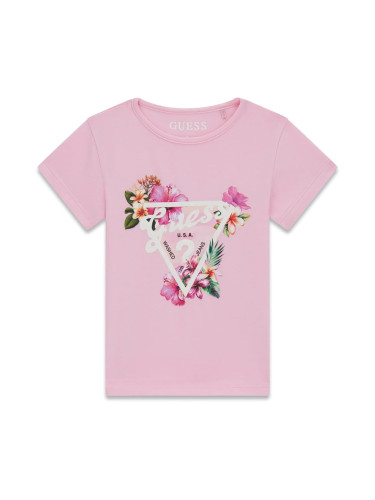 Детска тениска на цветя в розово Guess