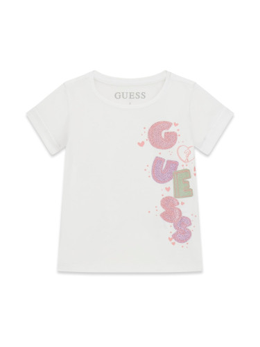 Детска тениска с брокатено лого Guess