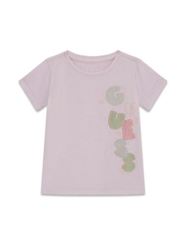 Детска тениска с брокатено лого в лилаво Guess