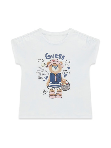 Бебешка тениска с мече и син надпис Guess