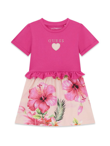 Детска рокля с цветя Guess в цикламен цвят