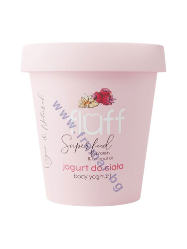 ДЪЛБОКО ПОДХРАНВАЩ ЙОГУРТ ЗА ТЯЛО С ОРИЗОВ ПРОТЕИН – МАЛИНА И БАДЕМ 180 мл FLUFF