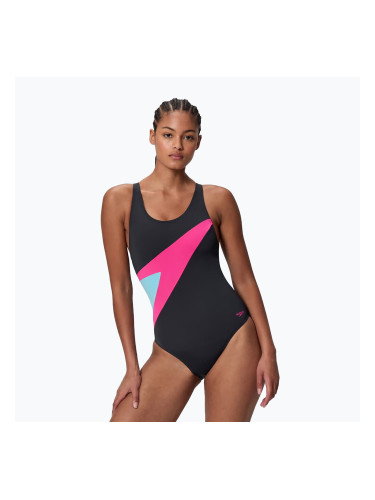 Дамски цял бански костюм Speedo Hyperboom butterfly back anthracite/margarita pink