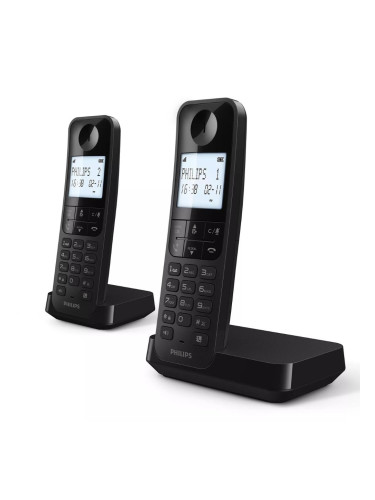 Безжичен телефон Philips D2702 DUO Черен 2 броя