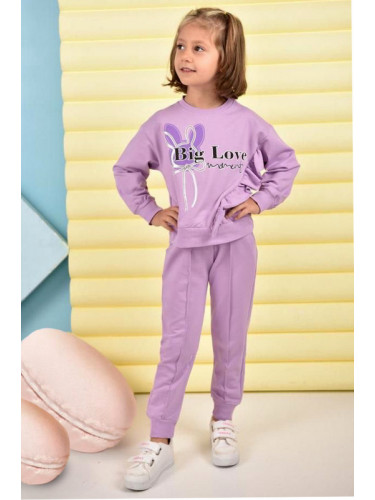 Детски спортен комплект от блуза и панталон в лилаво със зайче