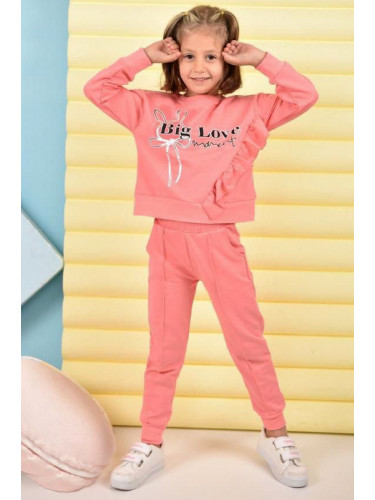Детски спортен комплект от блуза и панталон в прасковено със зайче