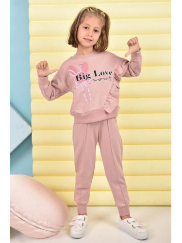 Детски спортен комплект от блуза и панталон в пепел от рози със зайче