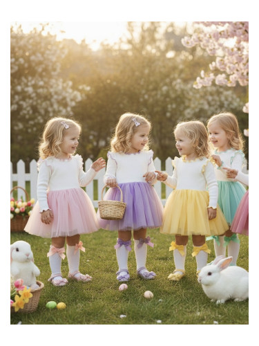 Детска ежедневна рокля с дълъг ръкав в бяло и розово с къдрички с кант