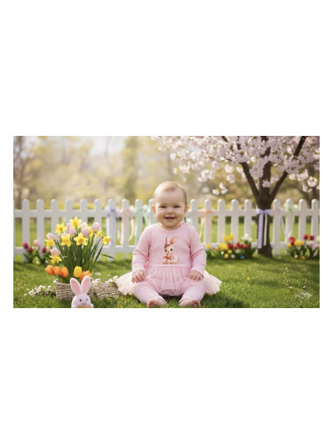 Бебешки комплект от две части от боди-рокля с дълъг ръкав и рипсен кли